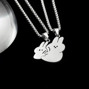 Matching Cute Stickers Size Rabbit Titanium Steel Necklace Couple Patchwork Necklace Men And Women Accessories Hair