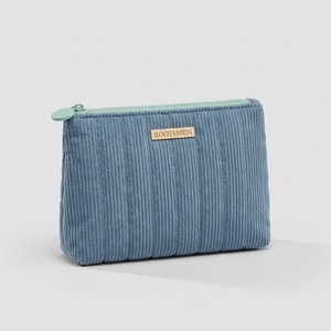 Bolsa de Maquillaje Plana de Pana Azul Polvoriento con Canalado Fino Acolchado, Estuche Cosmético Delgado con Cremallera Superior Mediana, Logotipo Personalizado OEM - Product Image 2