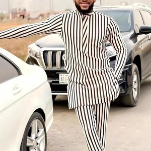 Ensemble 2 pièces <span class=keywords><strong>pour</strong></span> <span class=keywords><strong>homme</strong></span> en polyester brodé africain <span class=keywords><strong>pour</strong></span> <span class=keywords><strong>mariage</strong></span> : chemise longue à manches longues et pantalon - Product Image 6