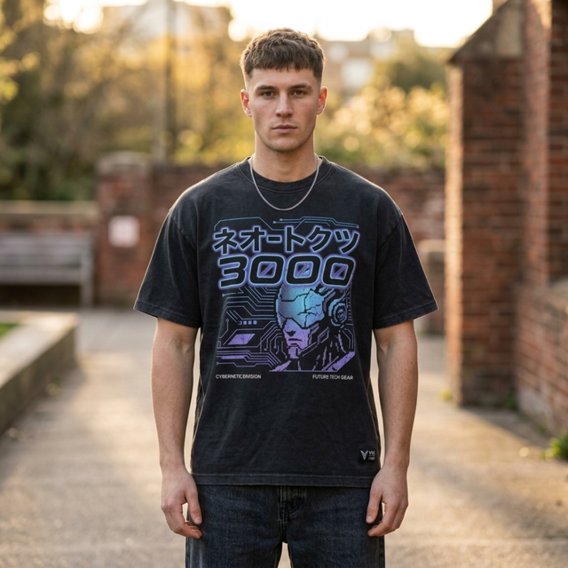 Mens Y3K Future Tech Loose 100% Cotton Knitted T-Shirt Custom Logo High Quality 3000 Cyberpunk Print Tees