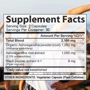 OEMアシュワガンダ2100 mg 100個の野菜カプセル純粋なウィザニアソムニフェラ根のストレス解消ムードエンハンサーアシュワガンダカプセル - Product Image 3