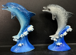 Overstock Q-Max 8 "H Dolfijnen Zwemmen In De Golven Standbeeld Zeeleven Decoratie Beeldje - Product Image 4