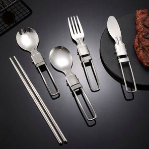 High Quality Collapsible Stainless Steel Camping Portable Set 3pcs Knife Fork Spoon Camping Dinnerware Set Tableware Set - Product Image 3