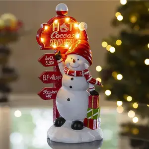Noel figürler reçine kardan adam ışıklı süslemeleri LED tatil Light Up kardan adam kapalı şenlikli Fiber optik süslemeleri