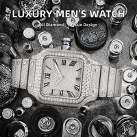 Montre automatique mécanique pour homme en cristal de saphir, avec cristaux de glace VVS Moissanite, boîtier carré, luxe, style hip-hop