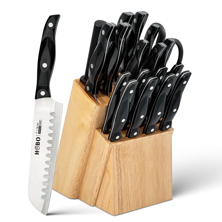 Wholesale 19-piece abs handles multifunction tools sharpener steak utility chef knife set kitchen knives with block