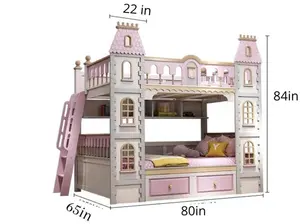 Letto a castello per bambini in legno rosa, letto a castello per bambini, letto per bambini