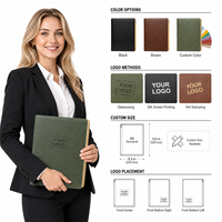 Porte-documents A4 en cuir avec fermeture éclair, poignée, classeur à anneaux, calculatrice, sac de rangement pour documents professionnels en PU ciré de qualité supérieure, avec logo personnalisé