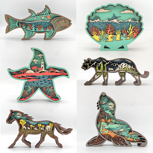 Uionen Multi-layer Carved Wooden Animal <b>Crafts</b> Creative Home Desktop Tabletop Decorative Wood Ornaments - Product Image 2