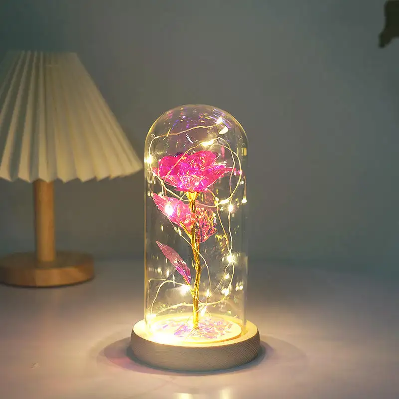 Ingrosso Lighted Little Prince immortale fiore rosa vetro Design tre colori conservati rosa in cupola di vetro