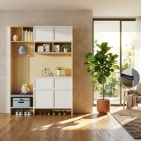 Meuble d'entrée sur mesure avec organisateur de chaussures intégré, penderie latérale, LED dissimulée et coussin épais