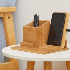 3-Trong-1 Phong Cách Độc Đáo Đa Chức Năng Bằng Gỗ Tre Không Dây Sạc Điện Thoại Di Động Điện <span class=keywords><strong>Adapter</strong></span> Phí Trạm Với Chủ Bút - Product Image 6
