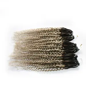 Extensions de cheveux brésiliens crépus bouclés, couleur ombre T 1B/gris, 400 mèches, micro-anneau, qualité supérieure
