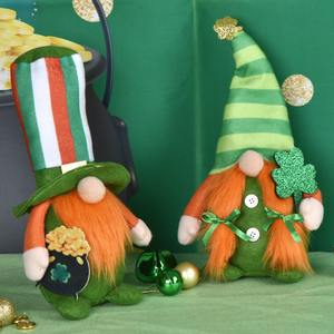 Décorations de gnome pour la Saint-Patrick, chapeau irlandais rayé, jouet en peluche avec trèfle or et vert - Product Image 2