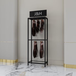 Custom LOGO Black Metal Human <strong>Hair</strong> Rack Wig Shop <strong>Display</strong> Shelves Golden Silver Floor Standing <strong>Hair</strong> Extension <strong>Display</strong> <strong>Stand</strong> - Product Image 1