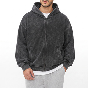 Sudadera con capucha vintage para hombre al por mayor, con cremallera completa, personalizable, de peso pesado, oversize, con lavado ácido, estilo streetwear TKAN9118 - Product Image 2