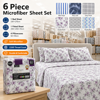 Ensemble de draps de lit King Size 6 pièces avec drap-housse à poches profondes et 4 taies d'oreiller, en microfibre imprimée, vente en gros