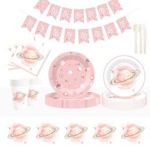 Artículos de Fiesta de Cumpleaños DAMAI Rosa Espacial, Platos, Servilletas y Vasos con Temática de Luna, Estrellas y Planetas del Espacio Exterior para Niñas, Baby Shower - Product Image 2