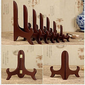 फर्नीचर लक्जरी डार्क कम्पोजिट लकड़ी प्लेट स्टैंड ईज़ल होल्डर लकड़ी का डिस्प्ले स्टैंड 4 से 15 इंच प्लेट के लिए पीतल के टिका के साथ - Product Image 4