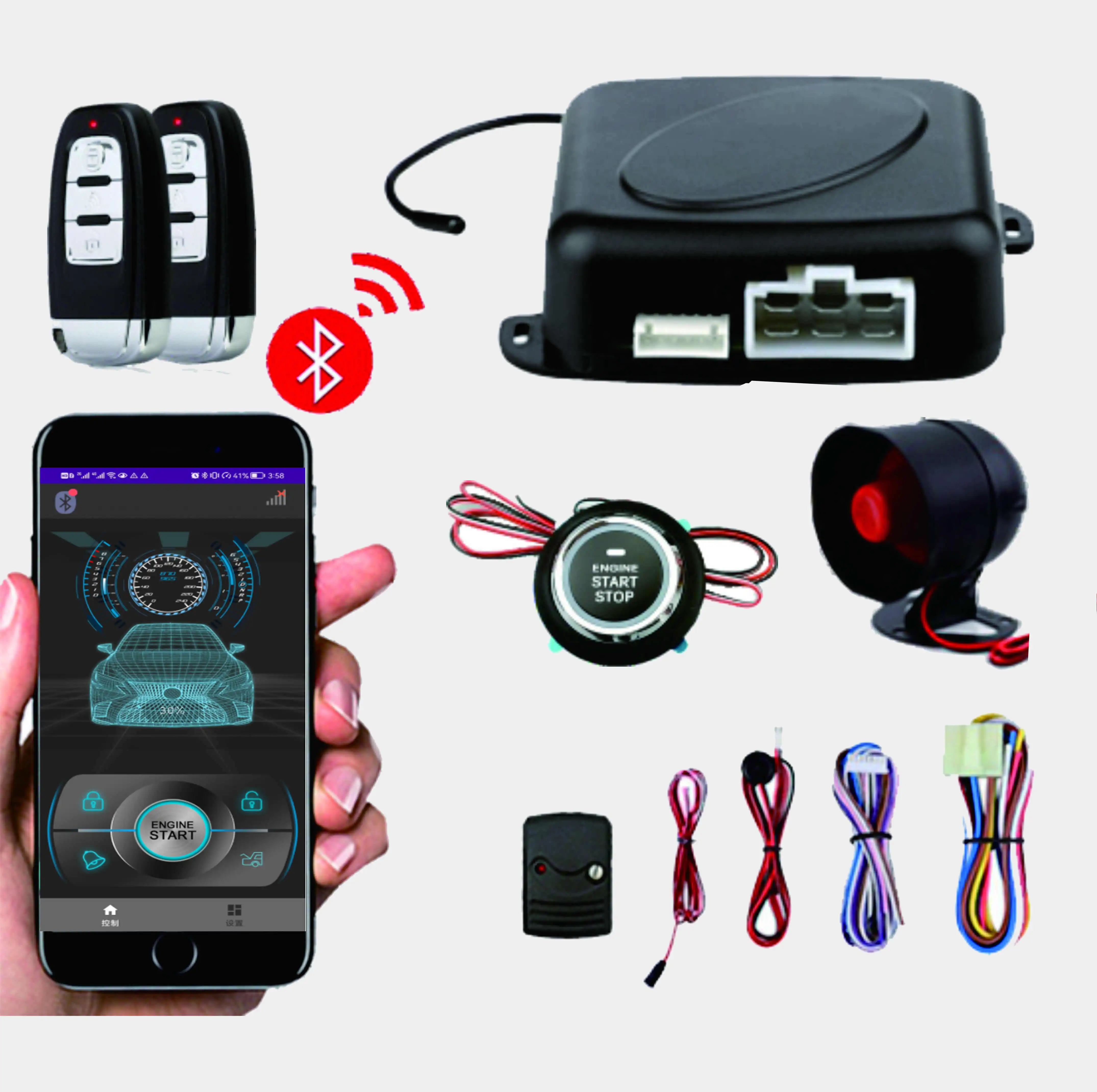 Kleine Telefoon App Controle Pke Push Start Auto Alarmsysteem Met Externe Motor Start