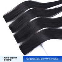 Extensions de cheveux naturels brésiliens Remy, mini-mèches longues et lisses, invisibles, nouées à la main, double trame, effet volumineux