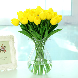 เคช ทิวลิปดอกไม้ประดิษฐ์สีเหลืองสีชมพูแจกันแก้วตกแต่งบ้านอุปกรณ์ประกอบฉากงานแต่งงาน - Product Image 3