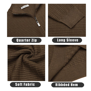 Pull-over à manches longues pour hommes, coupe ajustée, fermeture éclair, léger, respirant, tricots, col montant, logo imprimé sur le devant, hiver - Product Image 3