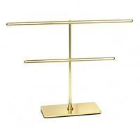 Présentoir de Rangement Minimaliste à 2 Niveaux en Métal Doré pour Bijoux, Colliers et Foulards, Base Rectangulaire, Support de Présentation de Comptoir pour Vente au Détail