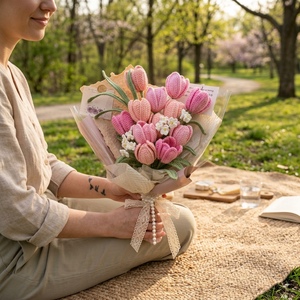 Vente en gros de roses en crochet en coton fleuri |   Fleurs tricotées à la main par des artisans pour la <span class=keywords><strong>Saint</strong></span>-<span class=keywords><strong>Valentin</strong></span>, la remise des diplômes - Romantique - Product Image 6