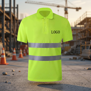 Polo de travail de sécurité pour hommes avec logo personnalisé, respirant, à séchage rapide, haute visibilité, réfléchissant, en polyester - Product Image 4