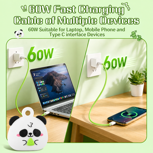 Cable <span class=keywords><strong>de</strong></span> Carga Rápida con Correa <span class=keywords><strong>de</strong></span> Muñeca <span class=keywords><strong>de</strong></span> 60W, Diseño Innovador y Lindo Panda, Duradero, Tipo C a USBC, Accesorio para Teléfono, Ideal para Exteriores - Product Image 4