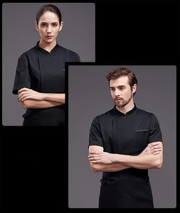 Nouveaux vêtements <span class=keywords><strong>de</strong></span> travail <span class=keywords><strong>de</strong></span> chef extensibles manteau d'hôtel à manches courtes pour hommes <span class=keywords><strong>veste</strong></span> <span class=keywords><strong>de</strong></span> chef femmes après avoir dîné uniforme <span class=keywords><strong>de</strong></span> <span class=keywords><strong>cuisine</strong></span> logo <span class=keywords><strong>personnalisé</strong></span> - Product Image 3
