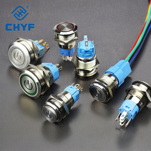 Chyf 22mm phẳng đầu tạm thời đẩy nút chuyển đổi không thấm nước <span class=keywords><strong>IP67</strong></span> thép không gỉ 3V tri-màu Vòng LED 24V Brass đẩy nút - Product Image 1