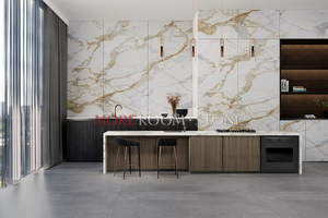 Îlot de cuisine en pierre frittée Calcutta Gold Marmer, surface écologique, <span class=keywords><strong>grande</strong></span> dalle, pour appartement - Product Image 2