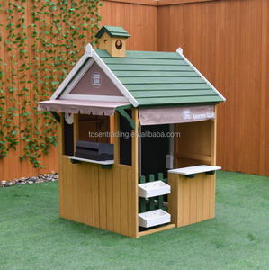 Maisonnette en bois pour enfants couleur blé, très populaire, pour l'extérieur, avec comptoir de service, boîte aux lettres et cheminée décorative - Product Image 3