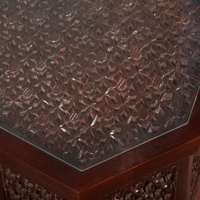 Mesa de Centro Hexagonal de Madera Tallada a Mano con Tapa de Vidrio |   Mesa de Centro con Diseño Tradicional Jali