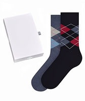 Chaussettes pour hommes Burlington Basic à motif Argyle, lot de 2 paires, coton, boîte cadeau, mélange bleu 0070 36-41