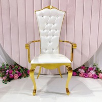 Meubles de mariage en or de luxe chaise en cuir accoudoir en acier inoxydable trône chaise de salle à manger pour la mariée et le marié