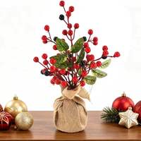Mini sapin de Noël artificiel avec baies rouges, base en lin, 11,8 pouces, pour table, vente en gros, OEM
