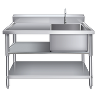 Évier de cuisine en acier inoxydable 201/304 de haute qualité, étagère de table, finition polie, résistant à la corrosion, pour hôtels, restaurants