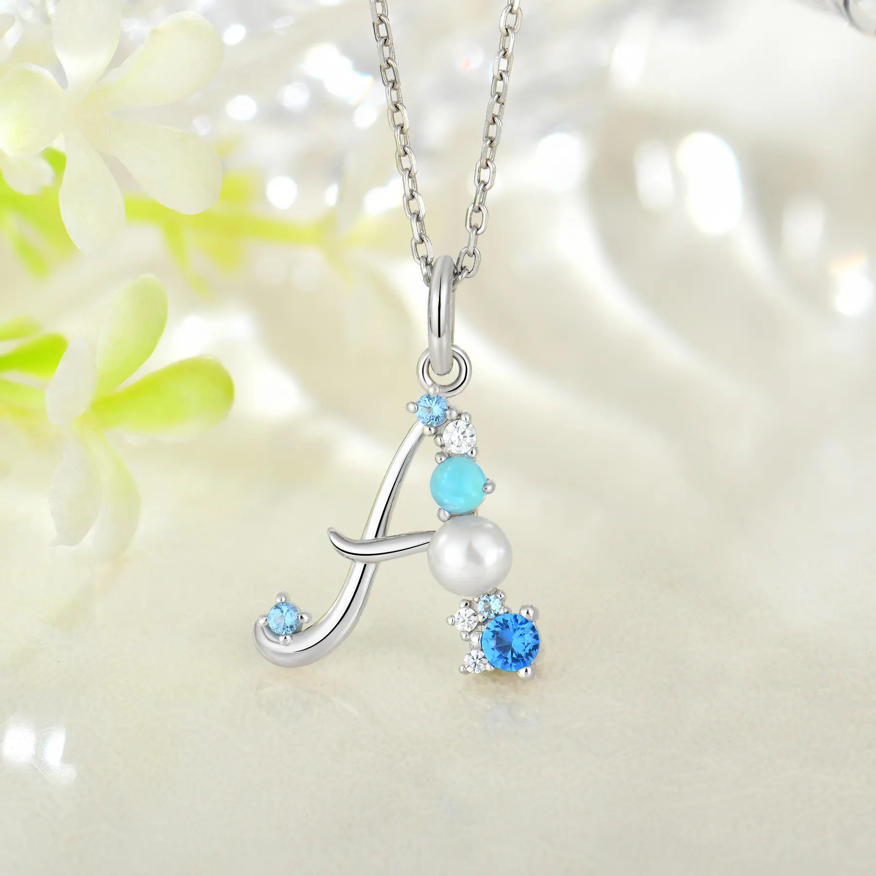 Collana di vendita calda all'ingrosso moda pietra naturale lettera di cristallo una perla d'acqua dolce S925 collana in argento Sterling