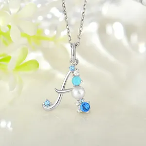 Wholesale Hot Selling Necklace Fashion Natural Stone Crystal Letter A Freshwater Pearl S925 Sterling Silver Necklace