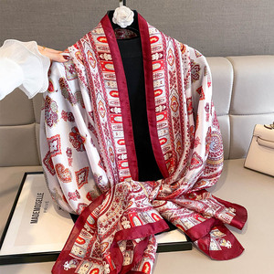 Châles longs et grands en soie imitation pour femmes, élégants, imprimés, motif cachemire, pour le bureau - Product Image 1