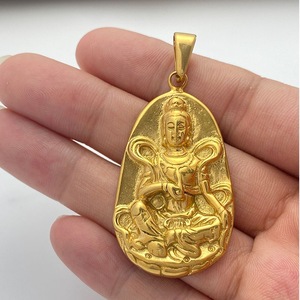 Collier pendentif Bouddha doré Yunnique en alliage de zinc, chaîne de pull tendance, bijou cadeau - Product Image 3