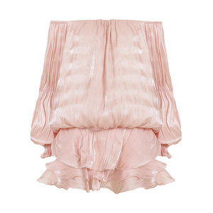 Vestido con volantes en capas, manga larga y hombros descubiertos, estilo dulce y femenino, estampado digital sólido, cintura natural - Product Image 6