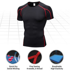 Camisetas Deportivas de Compresión para <span class=keywords><strong>Hombre</strong></span>, Personalizadas con Logotipo, Tejido Sólido, Deportivas, de Poliéster Elástico, de Secado Rápido, Transpirables, Ajustadas, de Manga Corta - Product Image 2