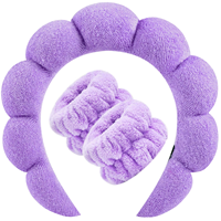 Ensemble Bandeau et Bracelets en Tissu Éponge pour Femme, pour le Lavage du Visage, le Maquillage, les Soins de la Peau et le Spa