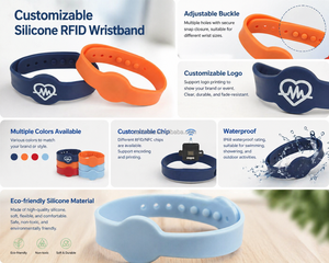 Bracelet RFID personnalisé en silicone rouge et bleu gravé au laser, étanche, pour contrôle d'accès, compatible Classic 1K ISO 13.56MHz - Product Image 2
