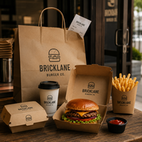 Boîte à emporter en papier pour restaurant, emballage alimentaire personnalisé avec logo, pour hamburgers, poulet frit, frites, conteneur jetable, marque privée.