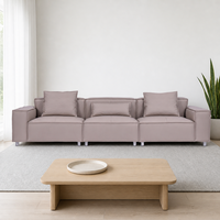 Würfelförmiges Ledersofa 3-Sitzer Kontrastnähte Armlehne Quadratisches Rückenkissen Schlanke Metallbeine Modernes Wohnzimmer Hotel Villa